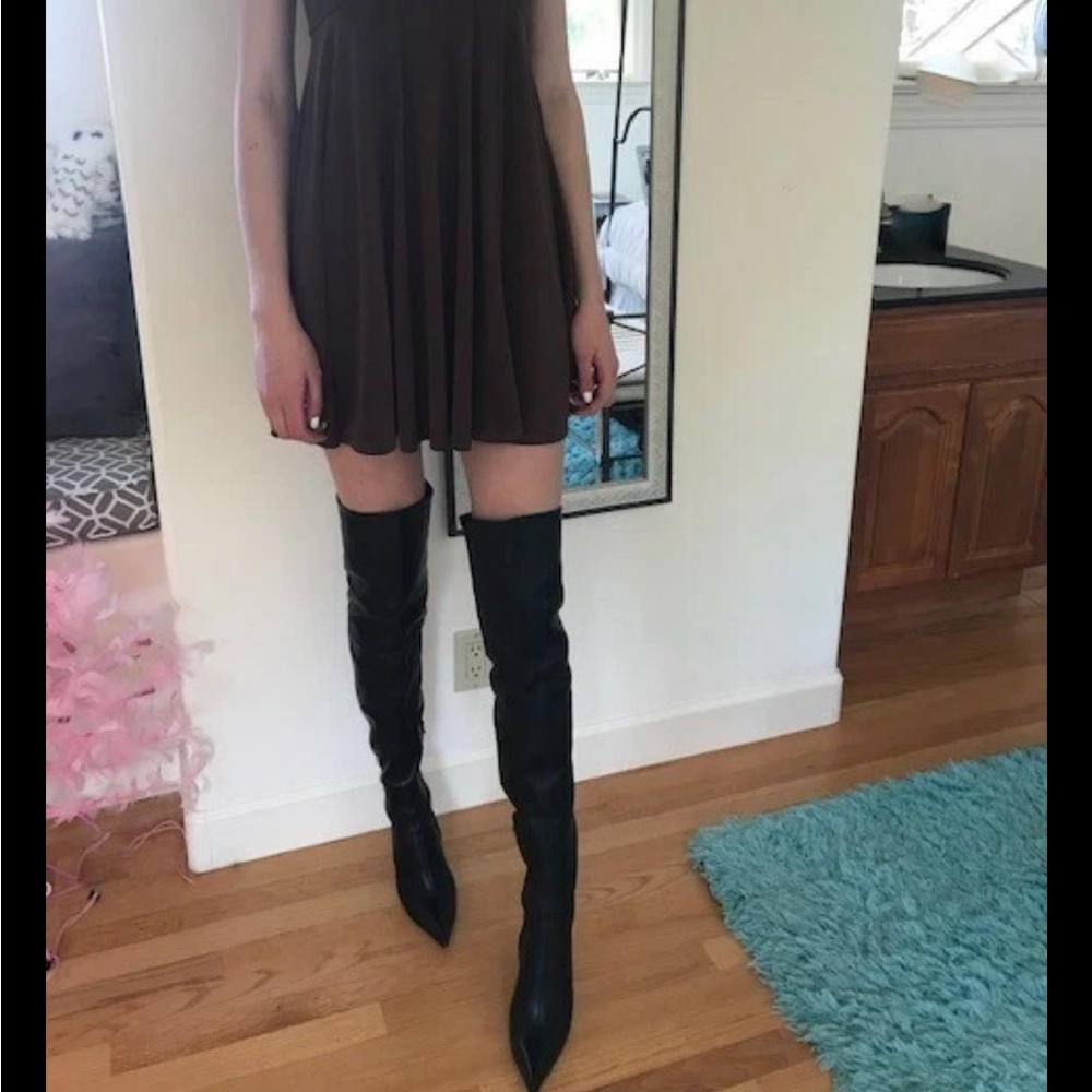 Designer Roberto Cavalli Black Over the Knee/Mid Thigh High Heel Boots Size 8